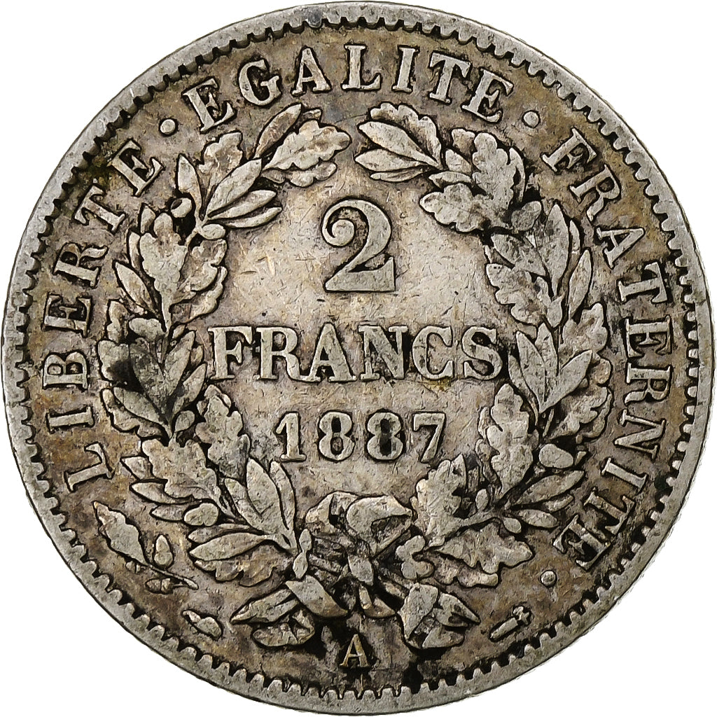 France, 2 Francs, Cérès, 1887, Paris, Silver, EF(40-45), Gadoury:530a, Le