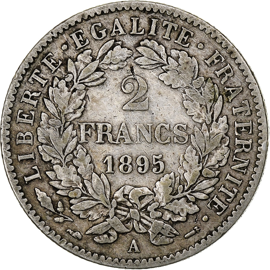 France, 2 Francs, Cérès, 1895, Paris, Silver, VF(30-35), Gadoury:530a