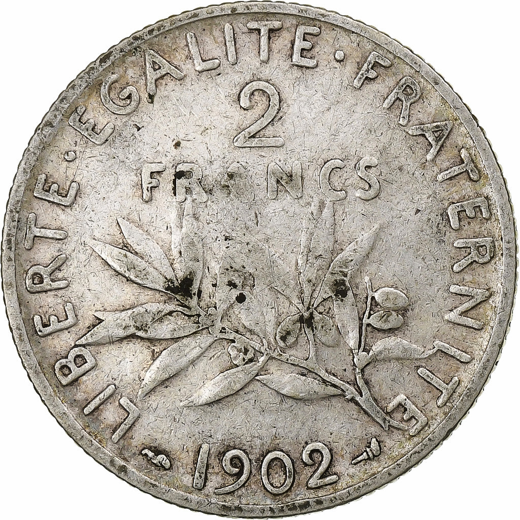 França, 2 Francs, Semeuse, 1902, Paris, Prata, VF(30-35), Gadoury:532, Le