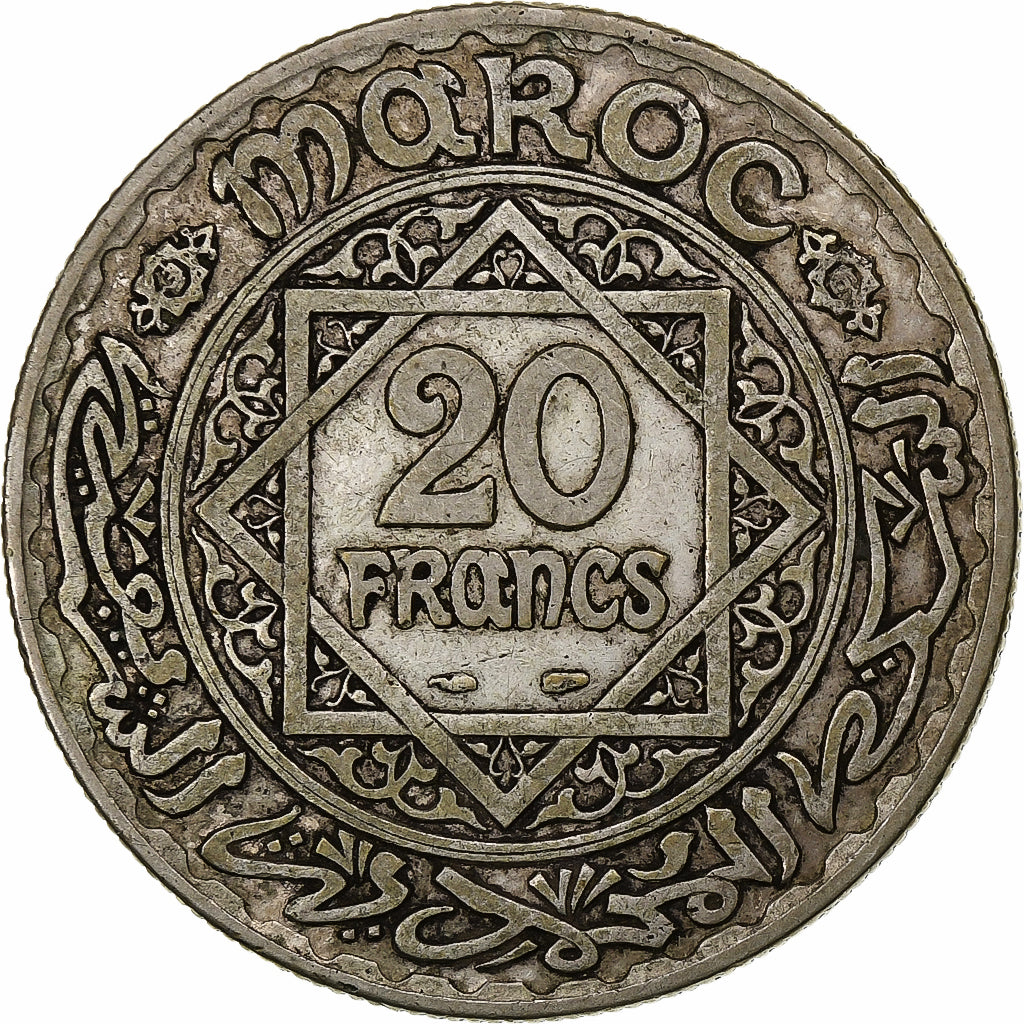 Morocco, Mohammed V, 20 Francs, 1347, Paris, Silver, VF(30-35), KM:39