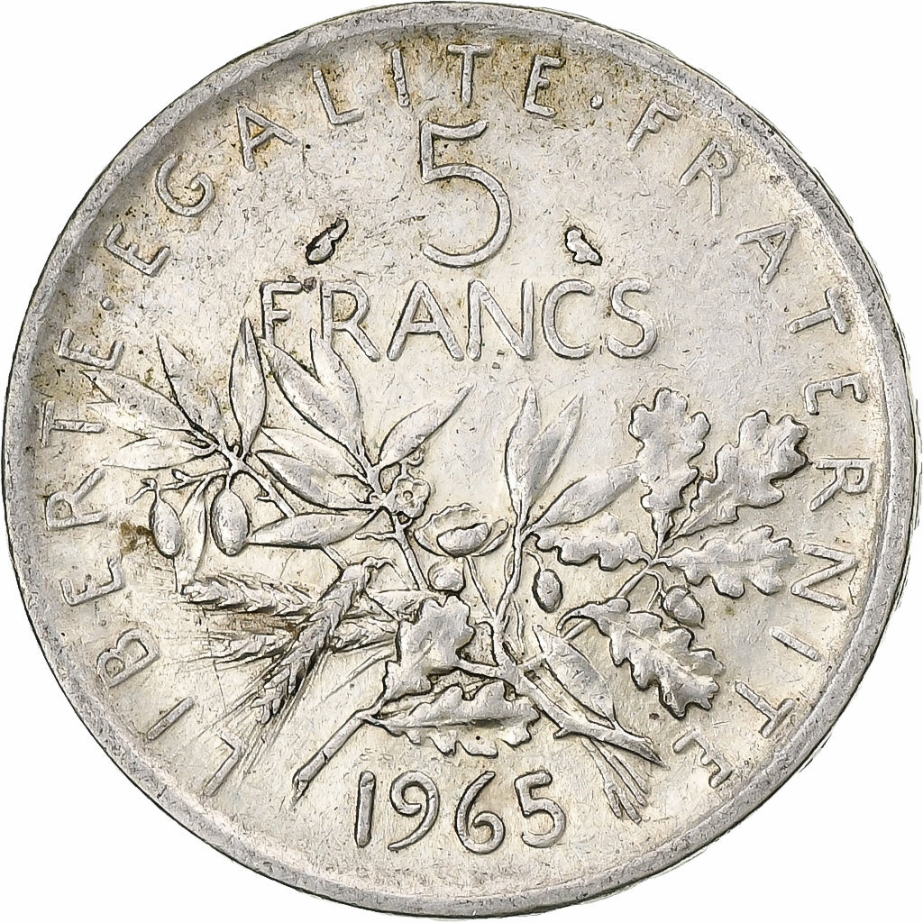 Francja, 5 Francs, Semeuse, 1965, Srebro, AU(50-53), Gadoury:770, KM:926