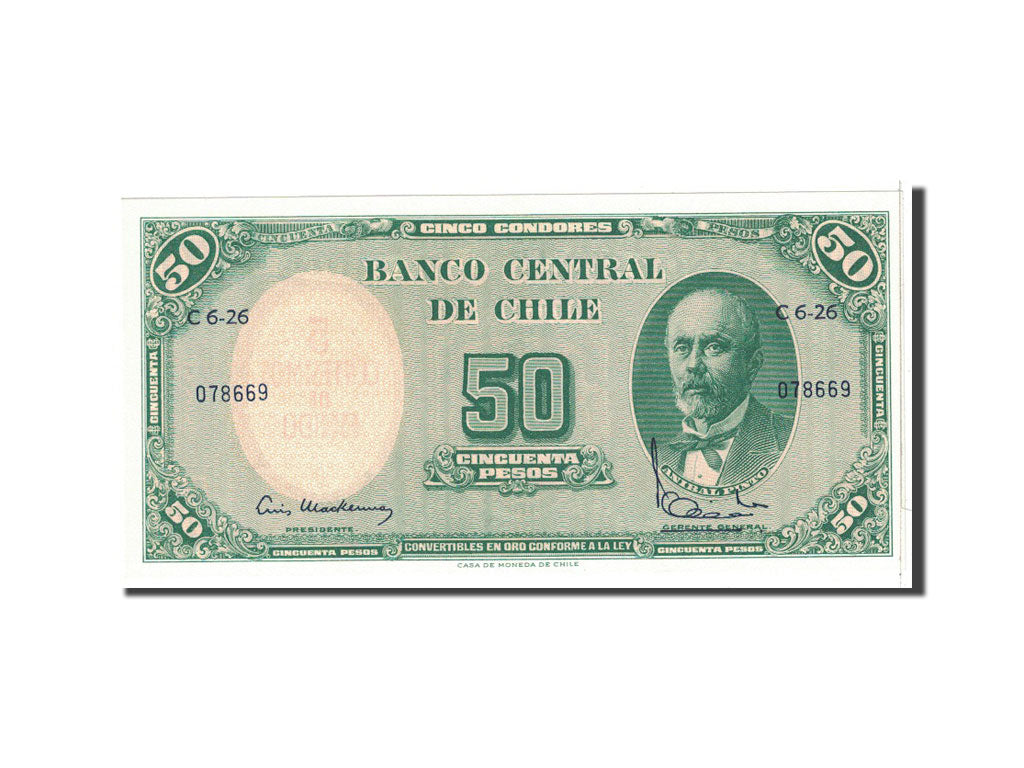 Banknote, Chile, 5 Centesimos on 50 Pesos, 1960, Undated, KM:126b, UNC(65-70)