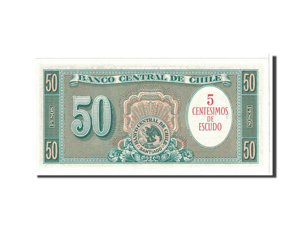 Banknote, Chile, 5 Centesimos on 50 Pesos, 1960, Undated, KM:126b, UNC(65-70)