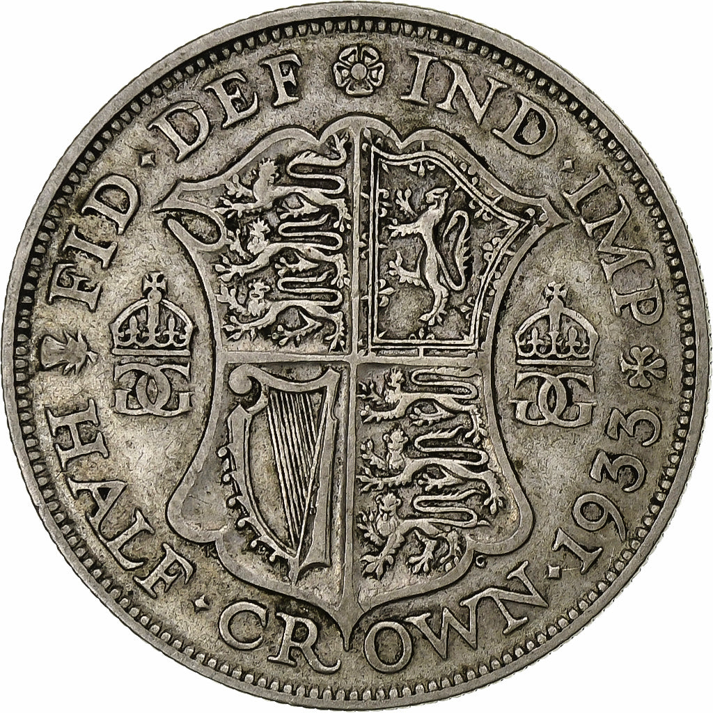 Grã-Bretanha, George V, 1/2 Crown, 1933, Prata, VF(30-35), Spink:4037, KM:835