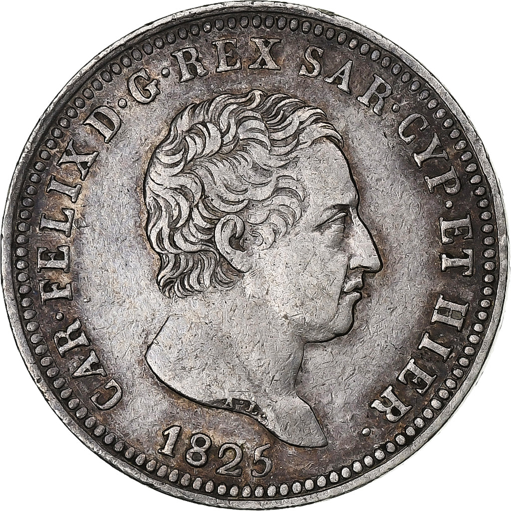 ITALIAN STATES, SARDINIA, Carlo Felice, 2 Lire, 1825, Torino, Silver, AU(50-53)