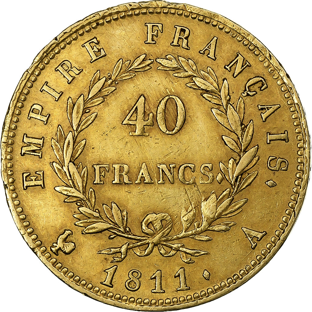 França, Napoleon I, 40 Francs, 1811, Paris, Dourado, AU(50-53), Gadoury:1084