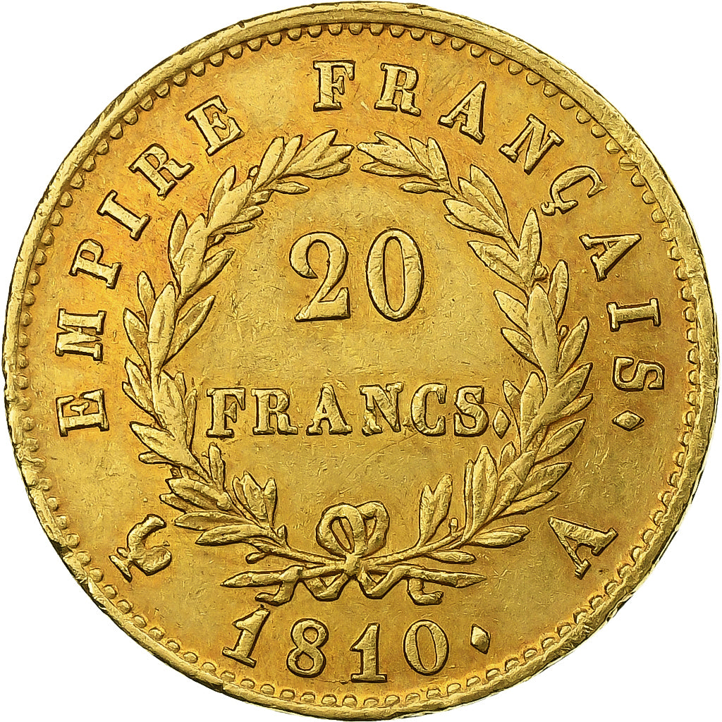 Francia, 20 Francs, Napoléon I, 1810, Paris, Oro, MBC, Gadoury:1025, KM:695.1