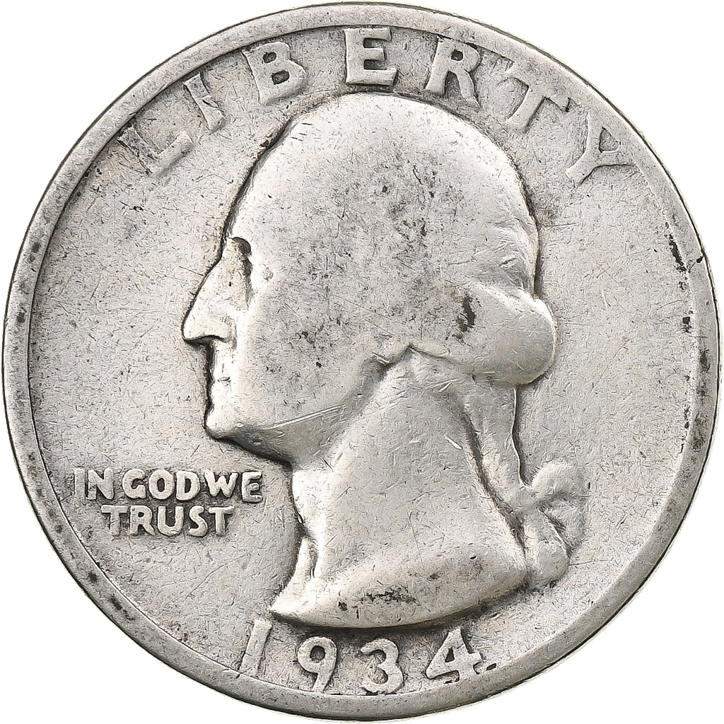 United States, Quarter, Washington Quarter, 1934, U.S. Mint, Silver, VF(20-25)