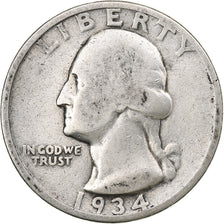 United States, Quarter, Washington Quarter, 1934, U.S. Mint, Silver, VF(20-25)