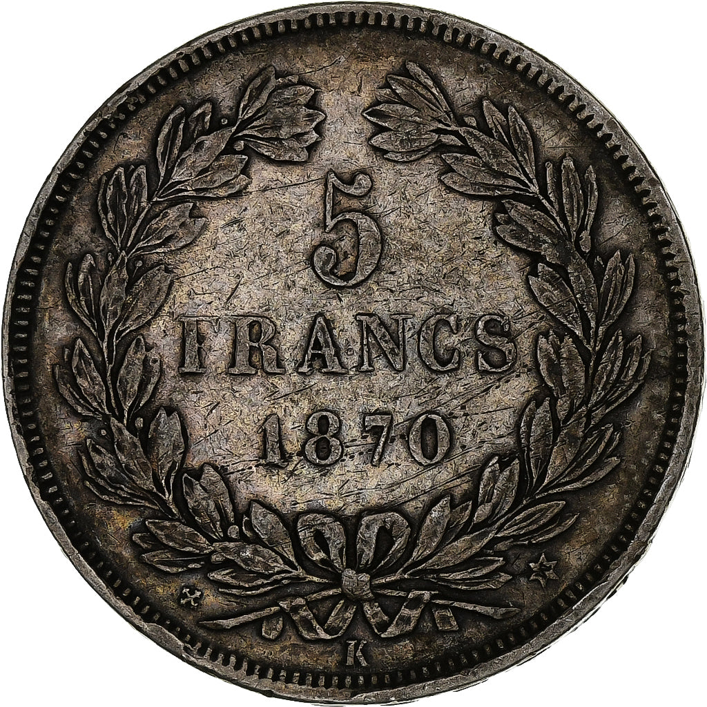 Francia, 5 Francs, Cérès, 1870, Bordeaux, Argento, BB, Gadoury:742, Le