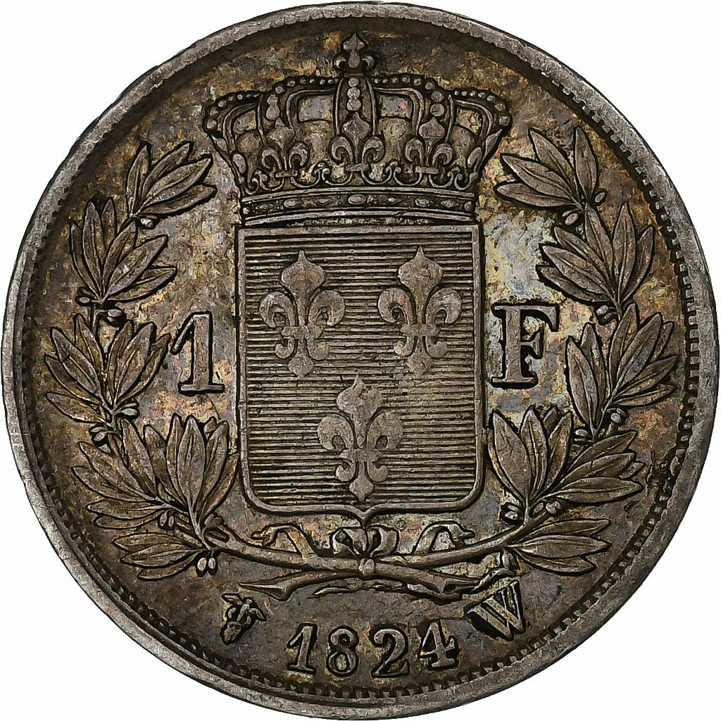 Francja, Louis XVIII, Franc, Louis XVIII, 1824, Lille, Srebro, EF(40-45)