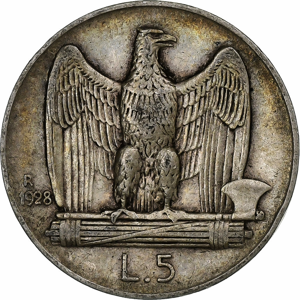 Italia, Vittorio Emanuele III, 5 Lire, 1928, Rome, Argento, BB, KM:67.1