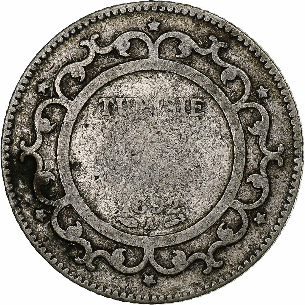 Tunisia, Ali Bey, Franc, 1892, Paris, Silver, F(12-15), Lecompte:190, KM:224