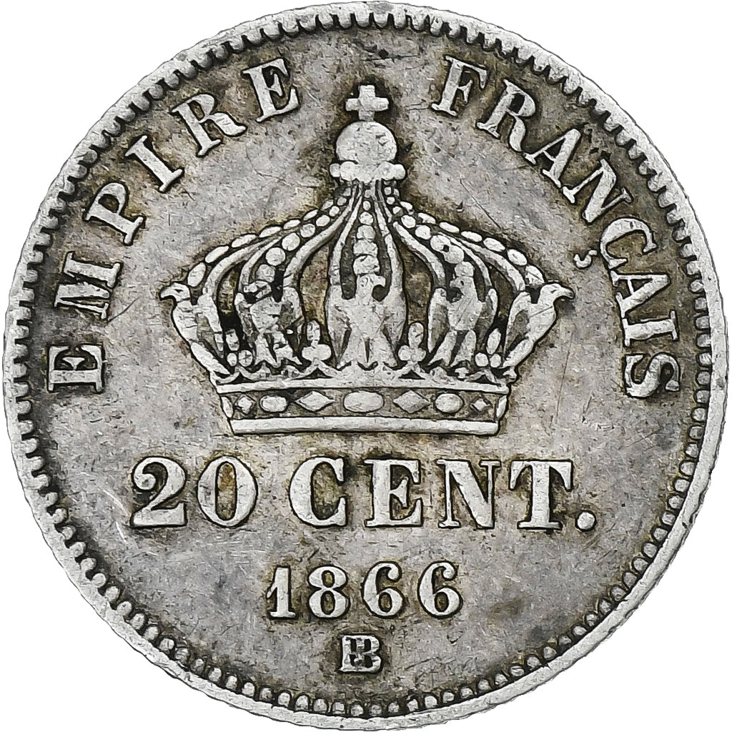 France, Napoleon III, 20 Centimes, 1866, Strasbourg, Silver, EF(40-45)