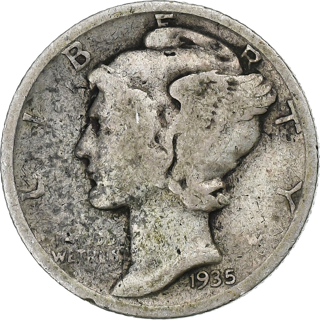 Stati Uniti, Dime, Mercury Dime, 1935, U.S. Mint, Argento, MB, KM:140