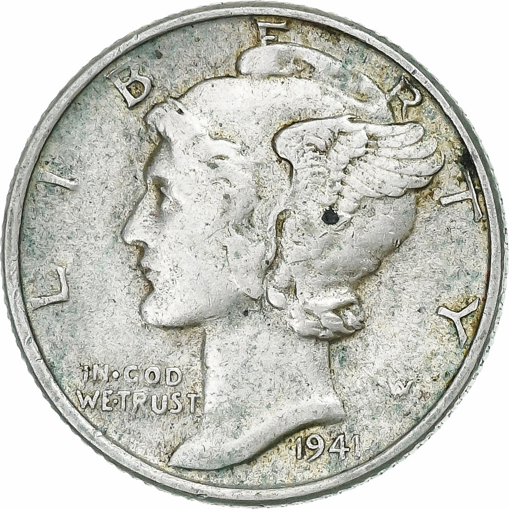 Stati Uniti, Dime, Mercury Dime, 1941, U.S. Mint, Argento, BB+, KM:140