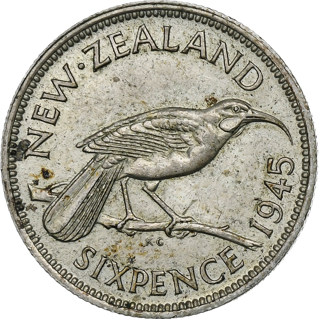 Nieuw Zeeland, George VI, 6 Pence, 1945, London, Zilver, PR, KM:8
