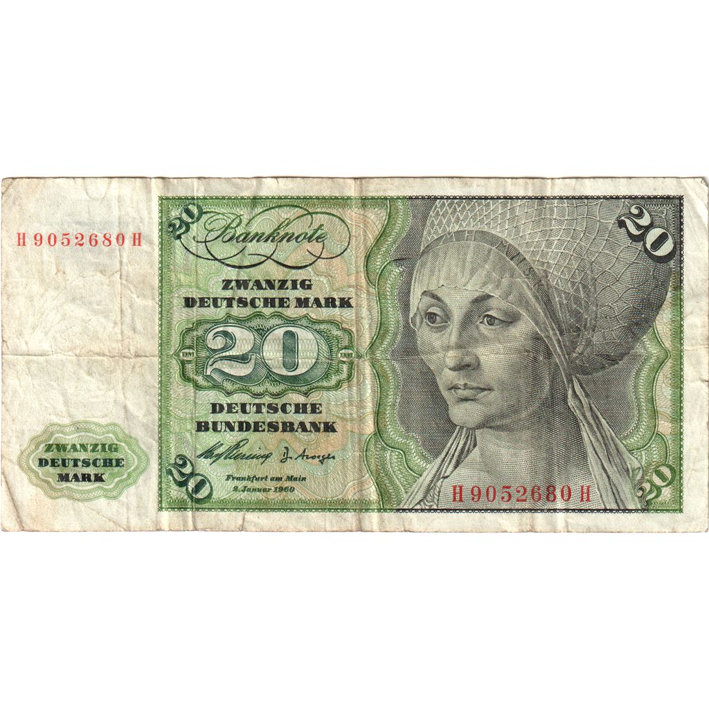 ALEMANHA - REPÚBLICA FEDERAL, 20 Deutsche Mark, 1960-01-02, VF(30-35)