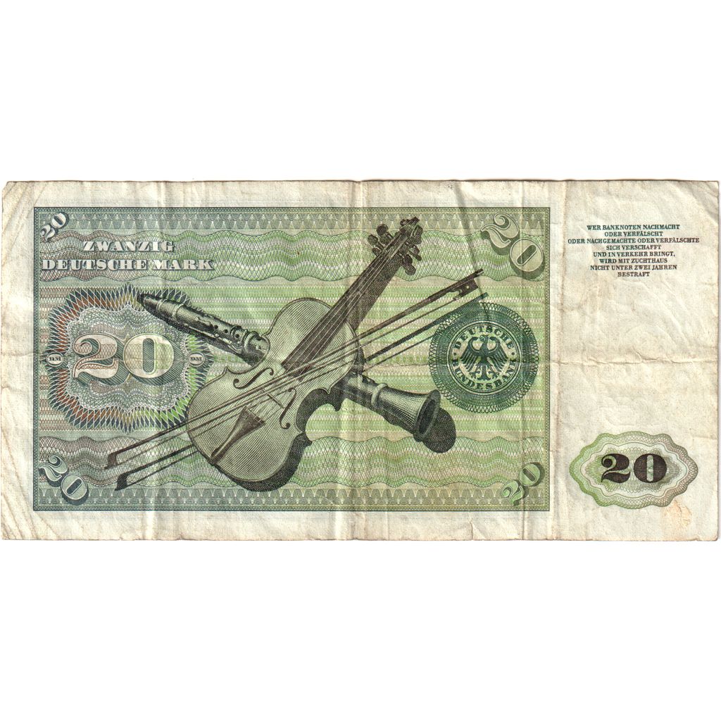 ALEMANHA - REPÚBLICA FEDERAL, 20 Deutsche Mark, 1960-01-02, VF(30-35)