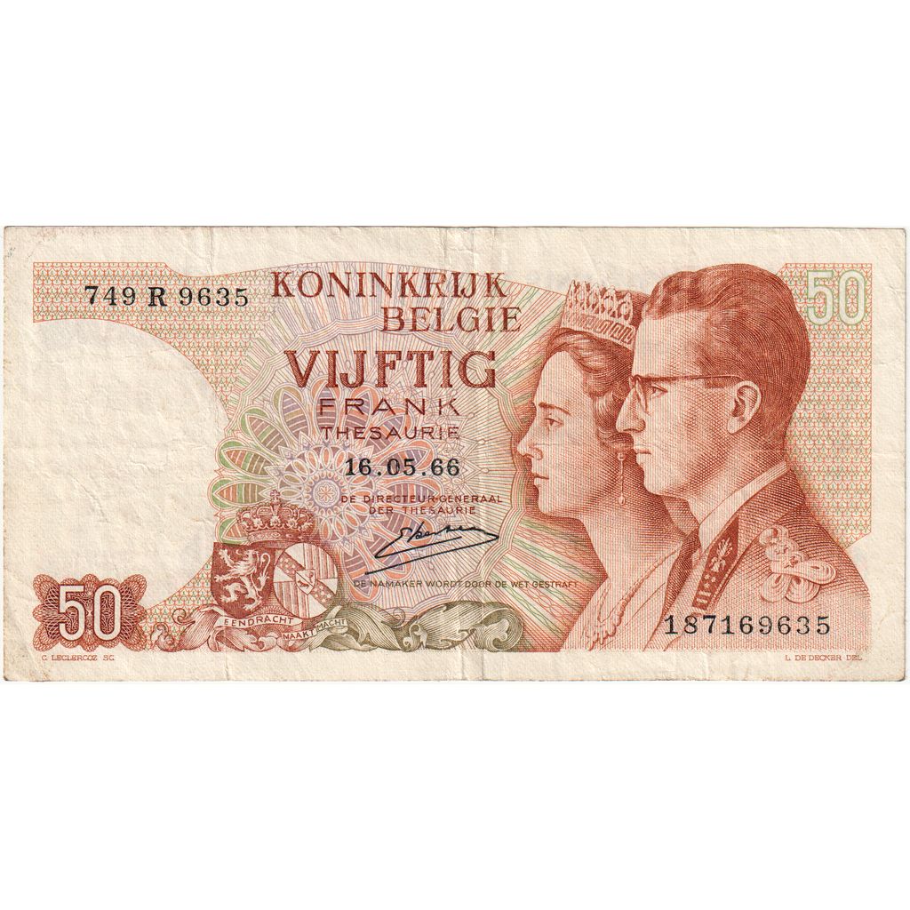 Belgio, 50 Francs, 1966-05-16, MB+