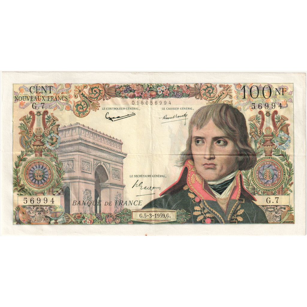 France, 100 Nouveaux Francs, Bonaparte, 1959-03-05, G.7, EF(40-45)