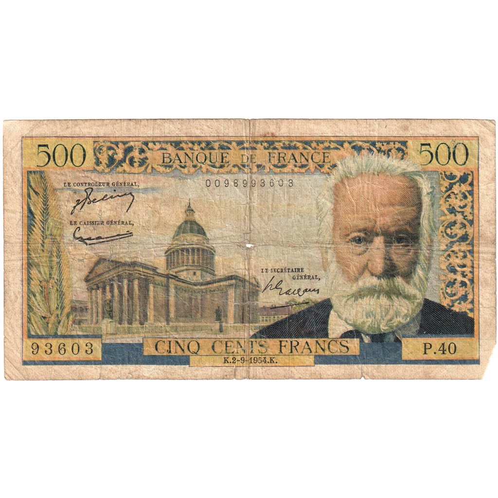 France, 500 Francs, Victor Hugo, 1954-09-02, P.40, F(12-15)