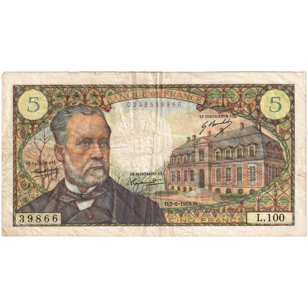 Frankrijk, 5 Francs, Pasteur, 1969-06-05, L.100, TB