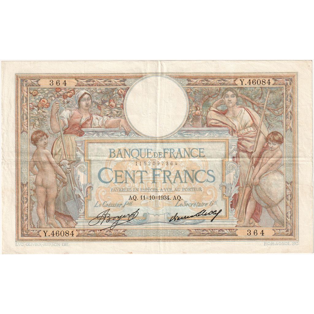 Frankrijk, 100 Francs, Luc Olivier Merson, 1934-10-11, Y.46084, TB+