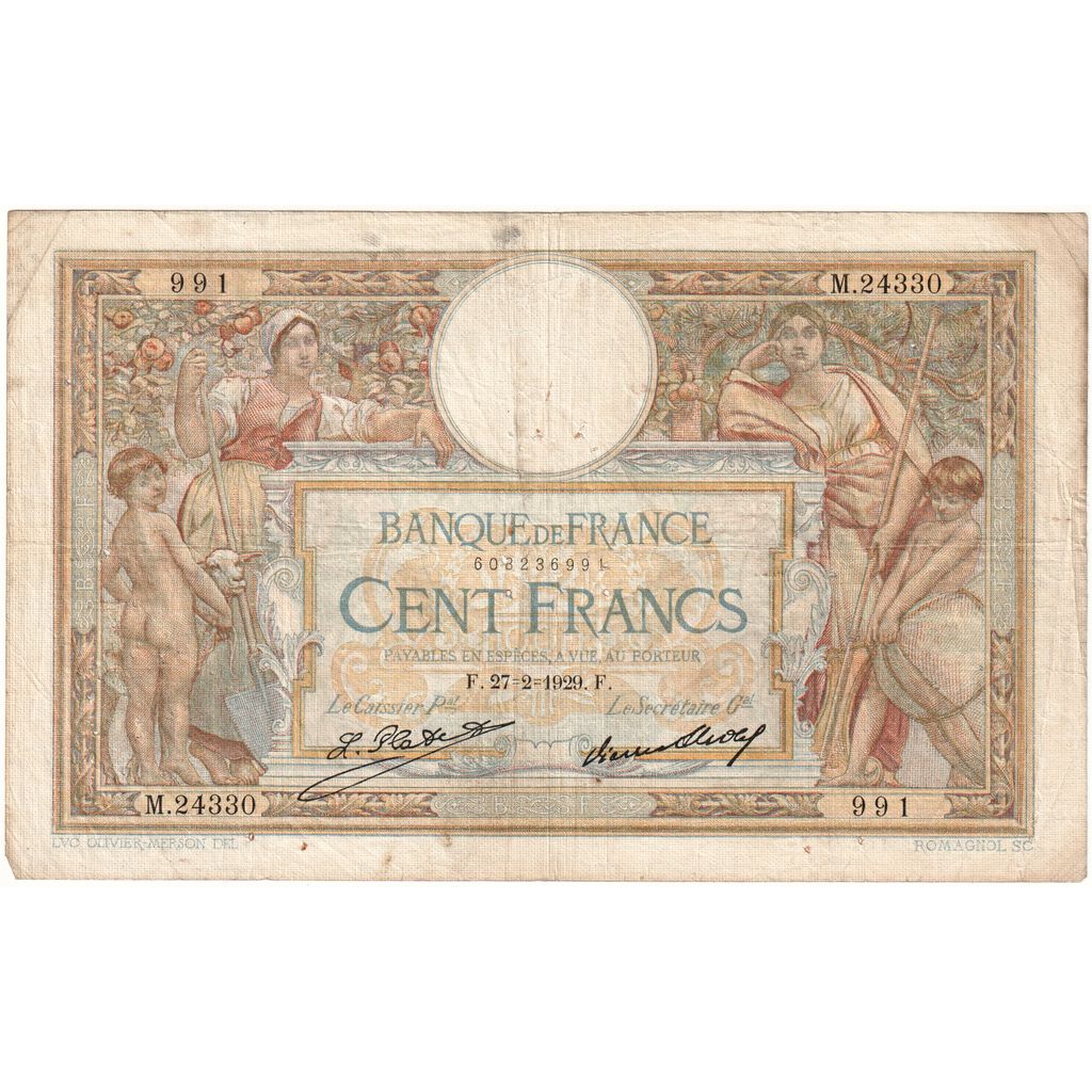 Francia, 100 Francs, Luc Olivier Merson, 1929-02-27, M.24330, MB