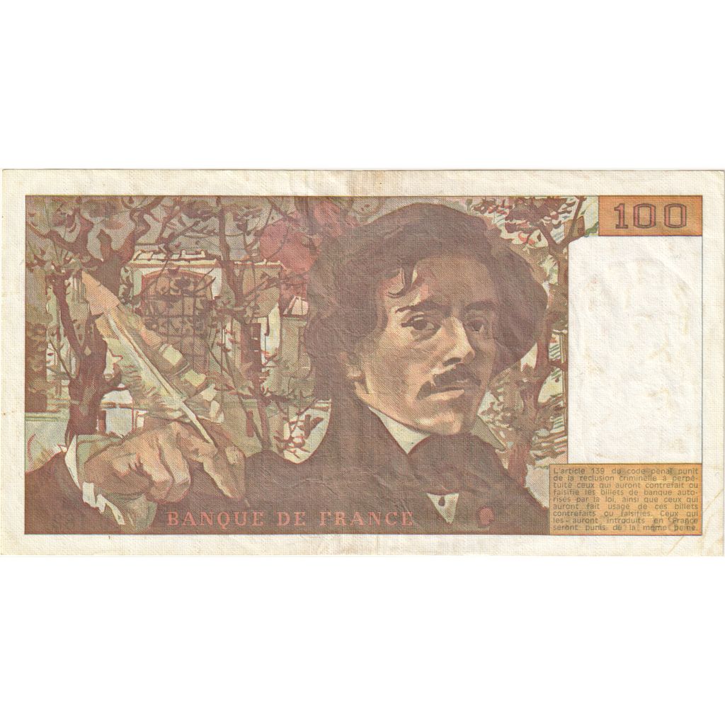France, 100 Francs, Delacroix, 1991, U.182, VF(30-35)