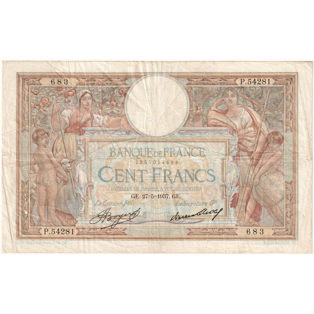 Francia, 100 Francs, Luc Olivier Merson, 1937-05-27, P.54281, MB