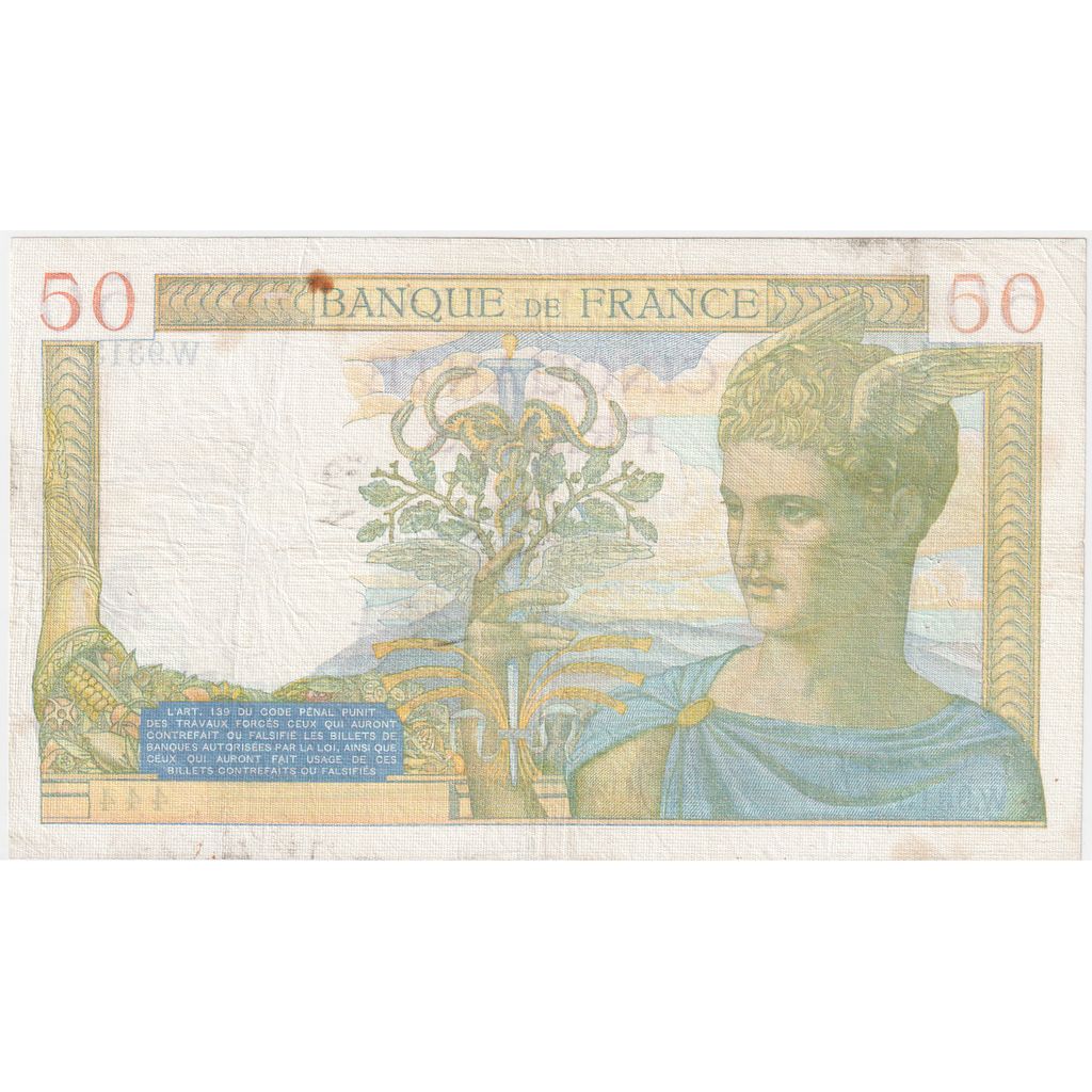 France, 50 Francs, Cérès, 1939-01-05, W.9313, VF(20-25)