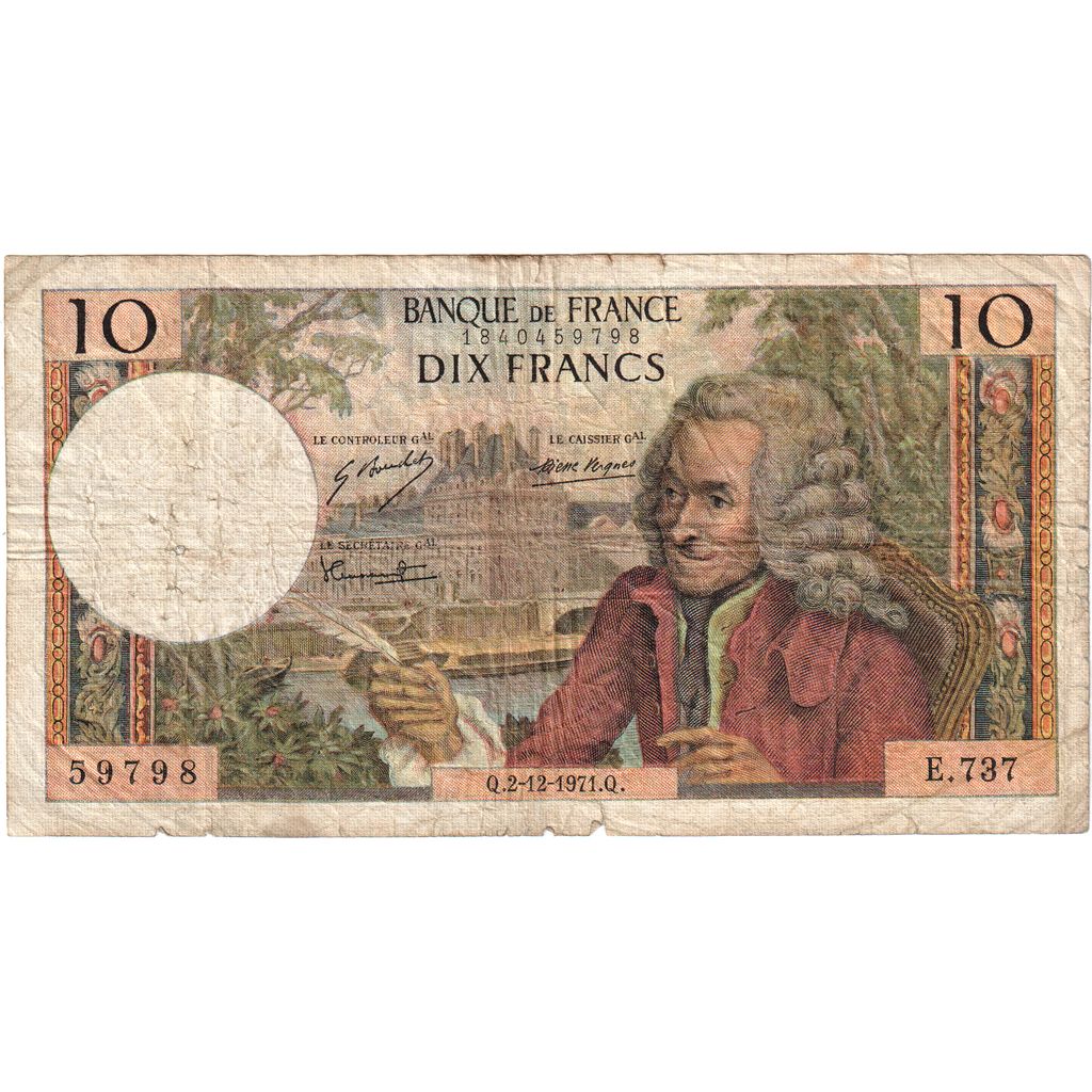 Frankrijk, 10 Francs, Voltaire, 1971-12-02, E.737, TB