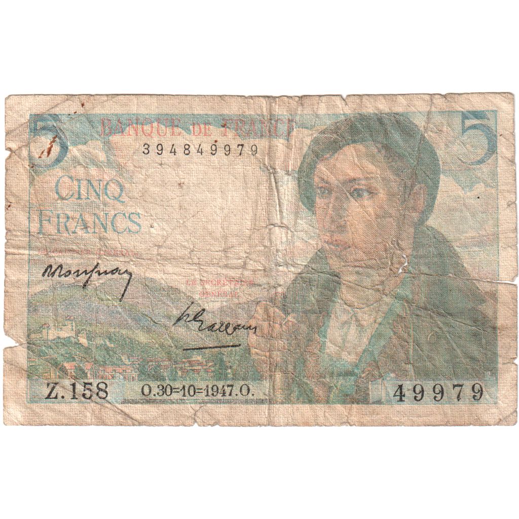 France, 5 Francs, Berger, 1947-10-30, Z.158, G(4-6)