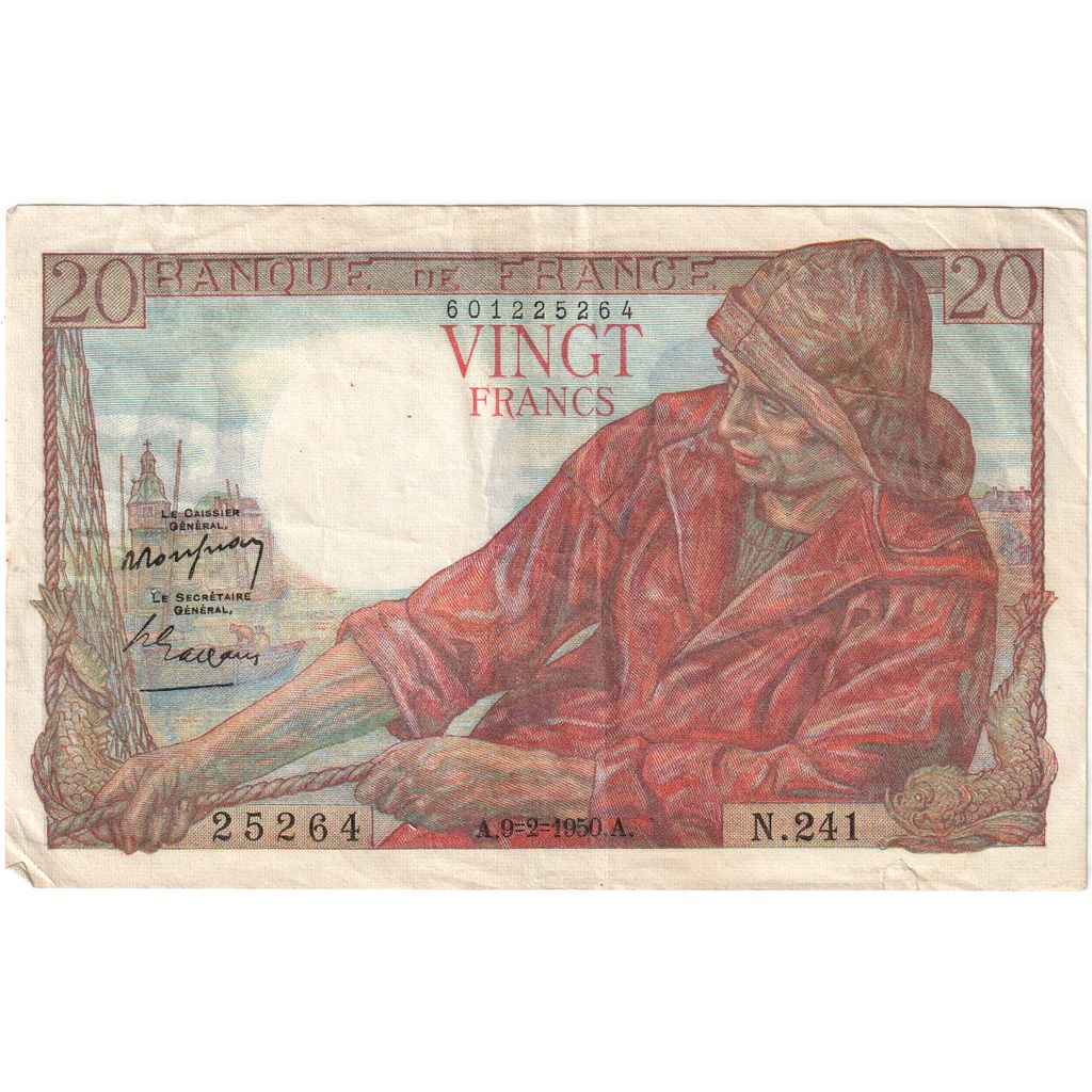 France, 20 Francs, Pêcheur, 1950-02-09, N.241, EF(40-45)