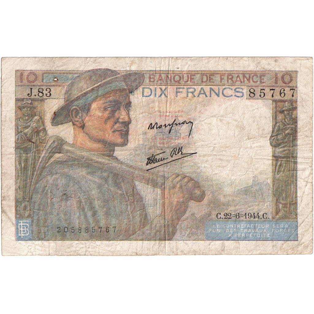 France, 10 Francs, Mineur, 1944-06-22, J.83, F(12-15)