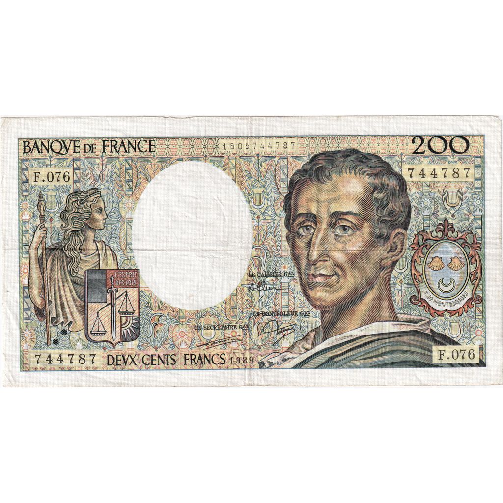 France, 200 Francs, Montesquieu, 1989, F.76, VF(20-25)