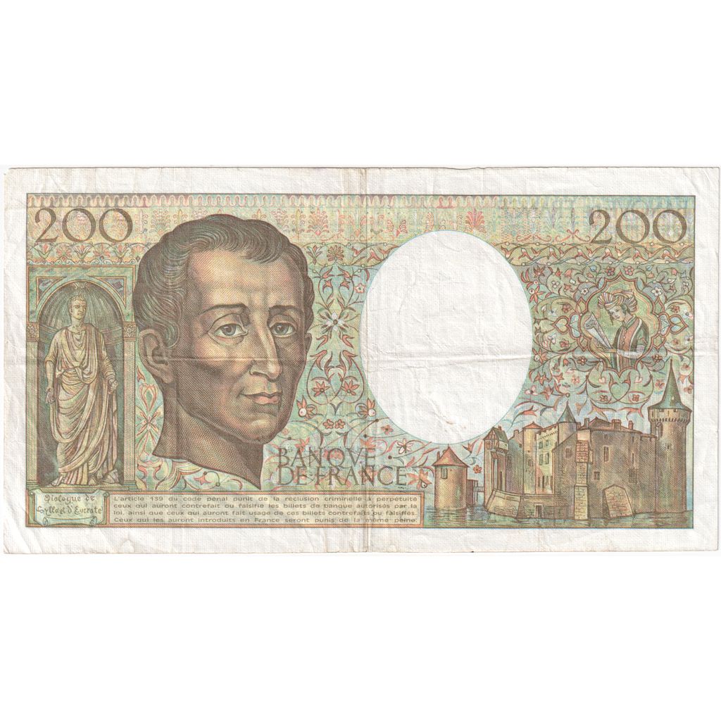 France, 200 Francs, Montesquieu, 1989, F.76, VF(20-25)