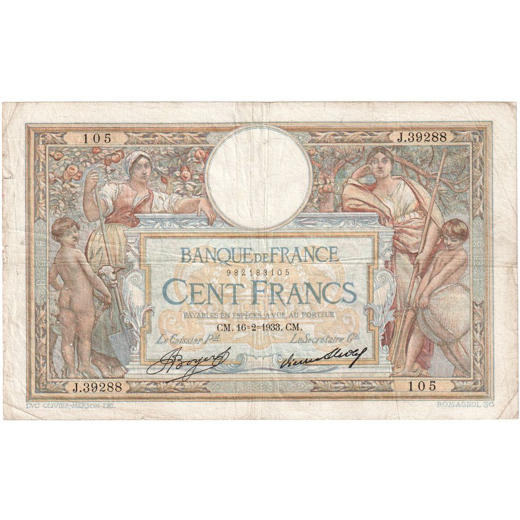 Frankrijk, 100 Francs, Luc Olivier Merson, 1933-02-16, J.39288, TB