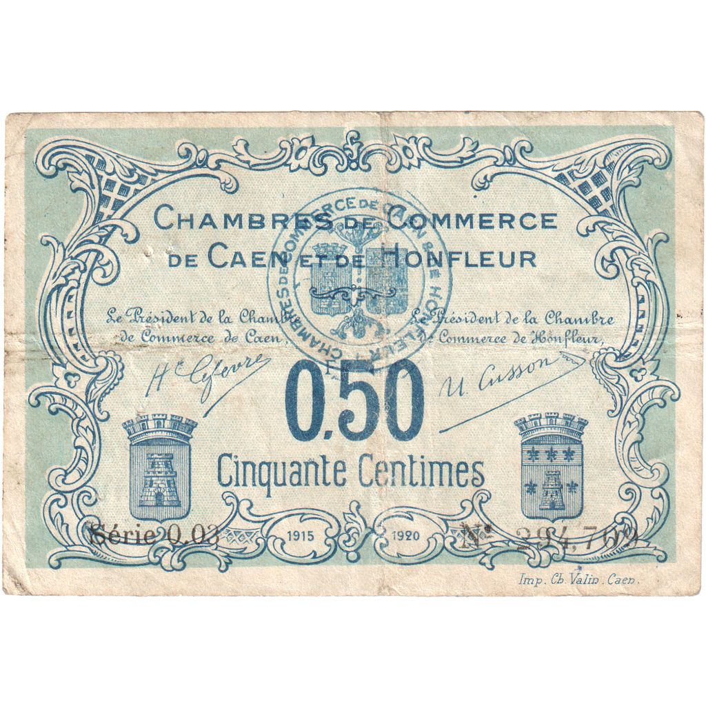 Francia, Caen & Honfleur, 50 Centimes, 1920-12-31, 0.03, MB+