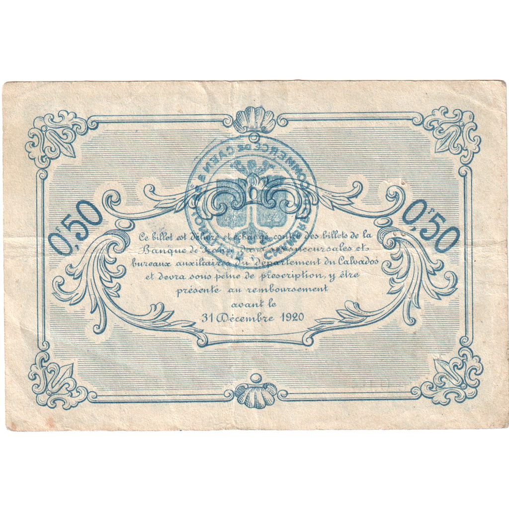 Francia, Caen & Honfleur, 50 Centimes, 1920-12-31, 0.03, MB+