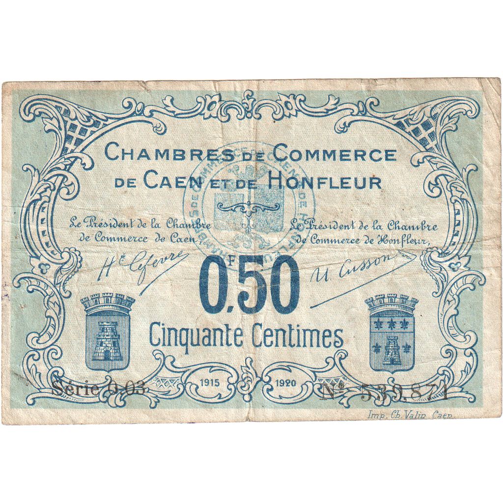 Francja, Caen & Honfleur, 50 Centimes, 1920-12-31, 0.03, VF(20-25)