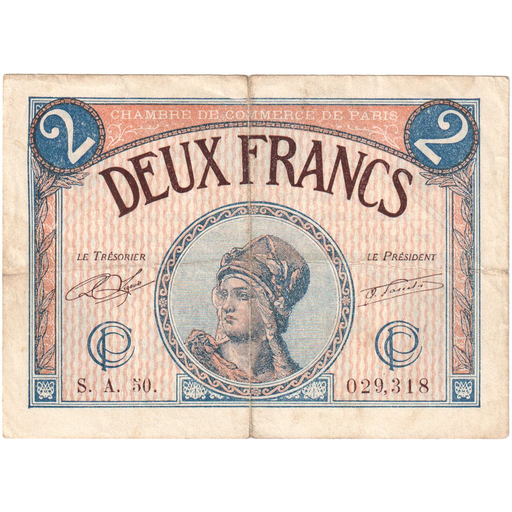 France, Paris, 2 Francs, 1920-03-10, A.50, VF(20-25)