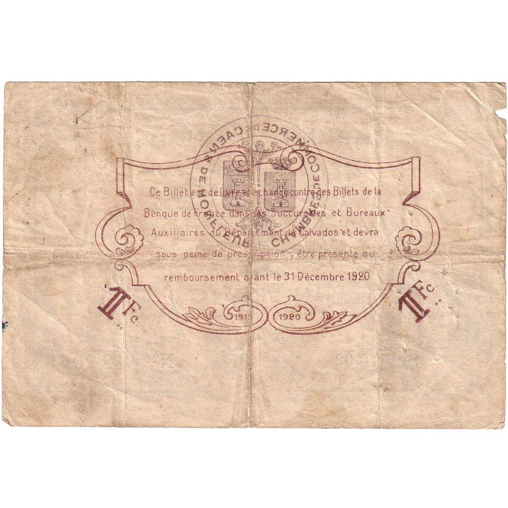 Francia, Caen & Honfleur, 1 Franc, 1920-12-31, 0.02, RC+
