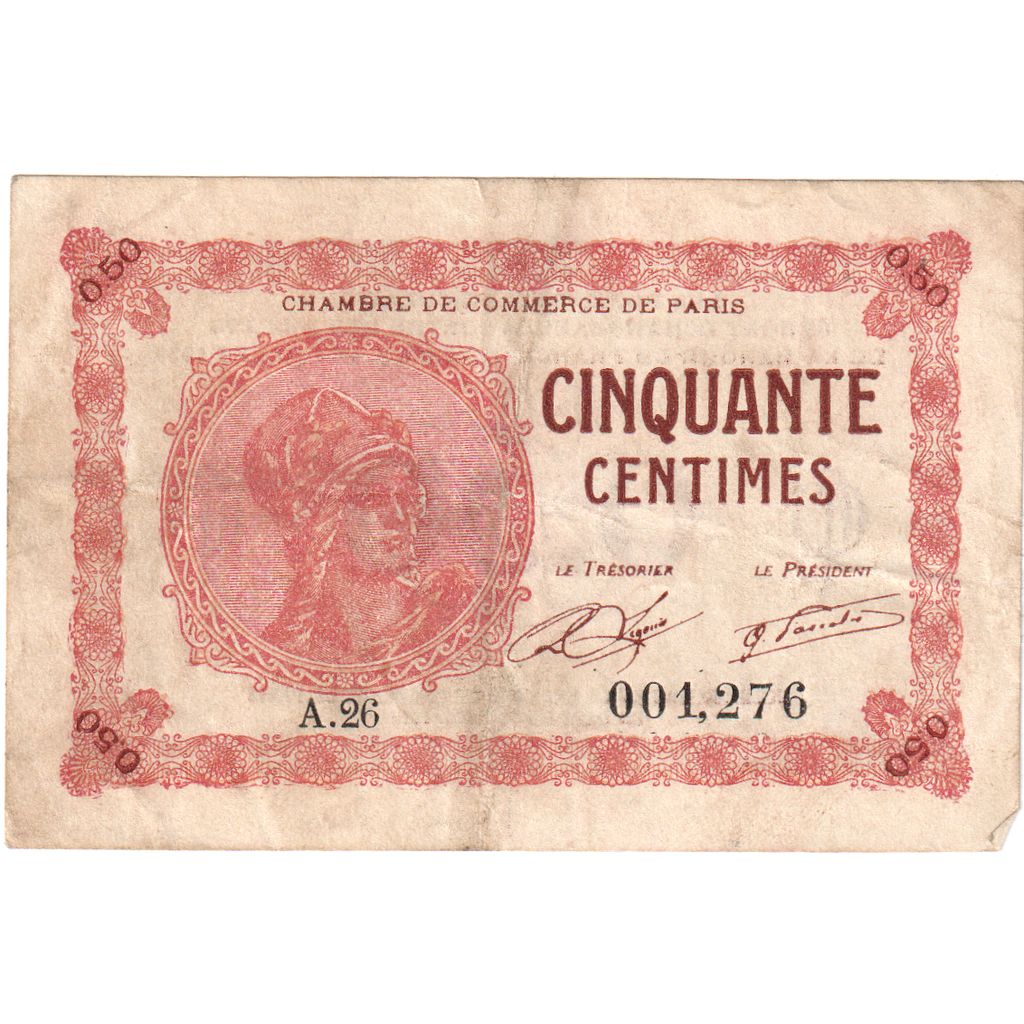 France, Paris, 50 Centimes, N.D, A.26, VF(20-25)