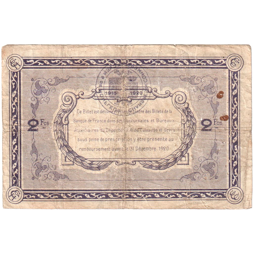 Francia, Caen & Honfleur, 2 Francs, 1920-12-31, 0.01, B