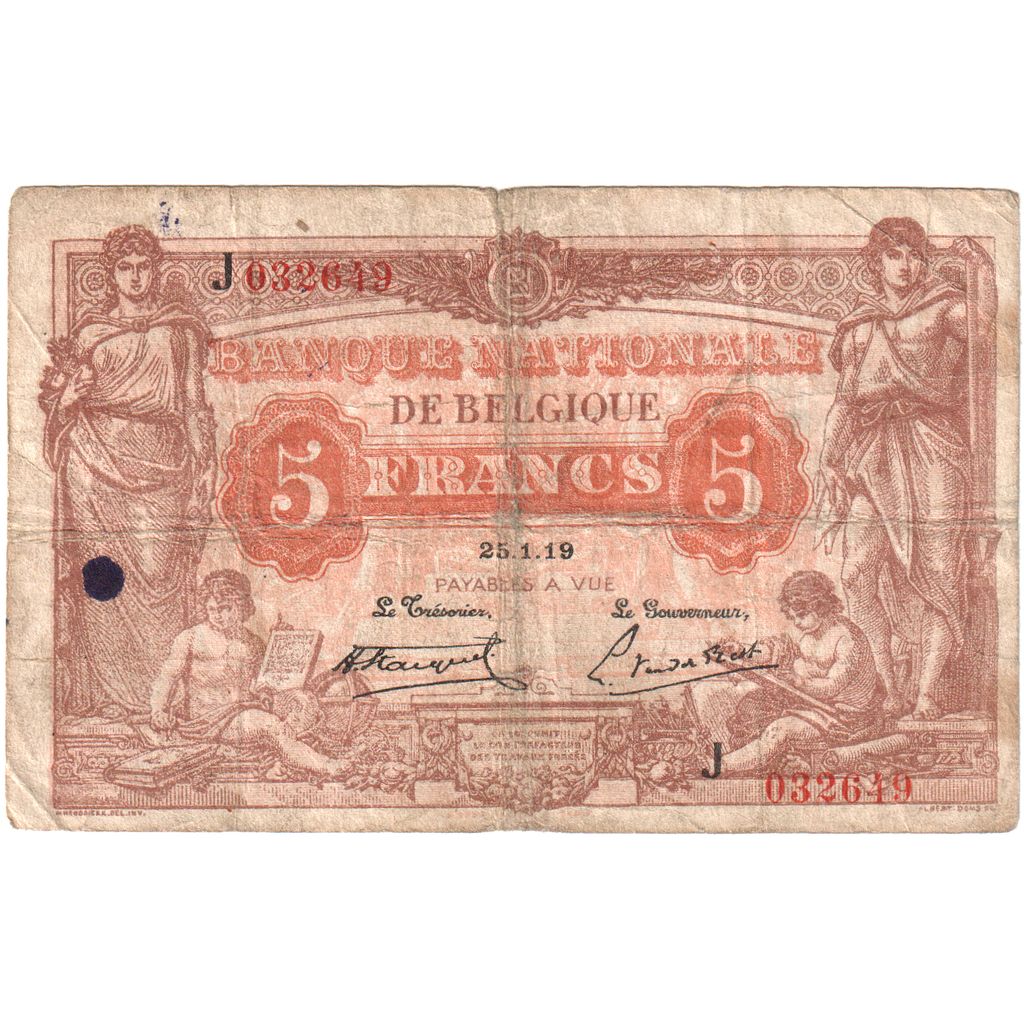 Belgien, 5 Francs, 1919-01-25, SGE