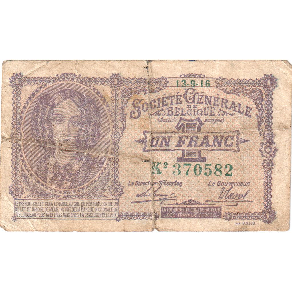 Bélgica, 1 Franc, 1916-09-13, BC