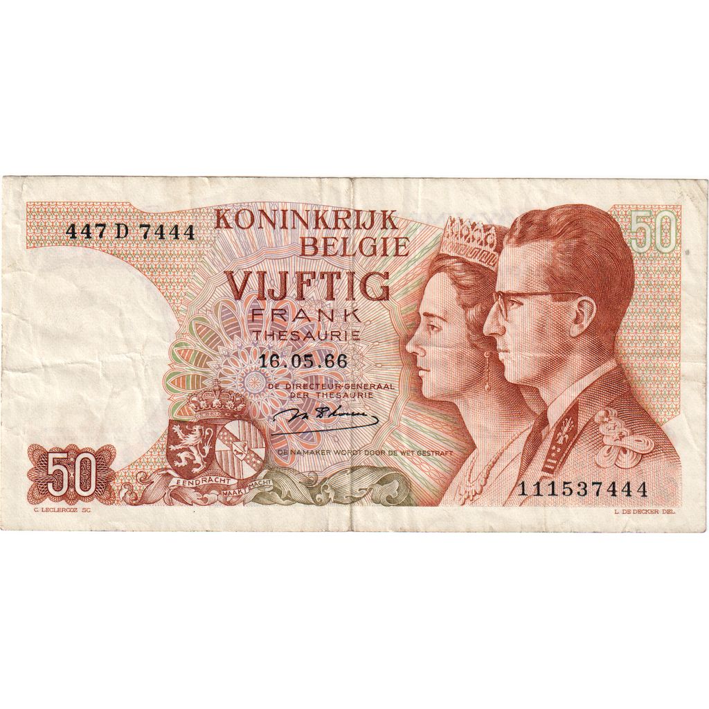 Bélgica, 50 Francs, 1966-05-16, VF(20-25)