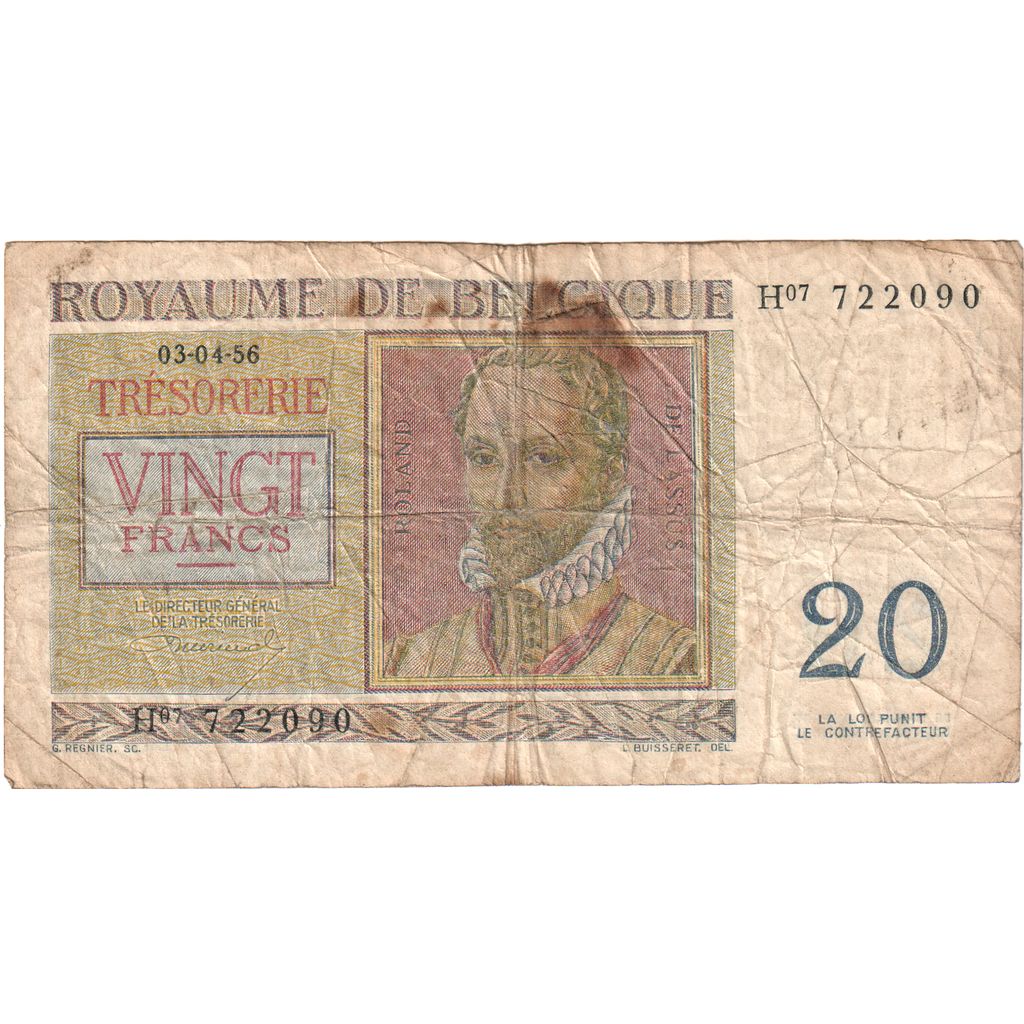Belgio, 20 Francs, 1956-04-03, B
